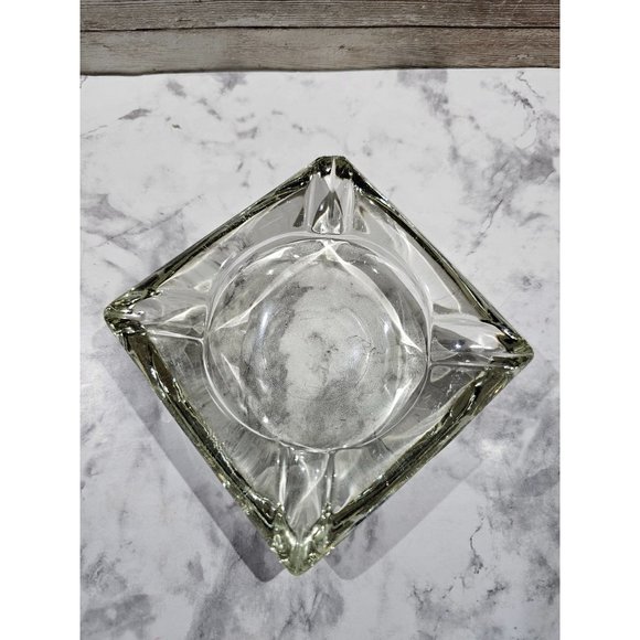 Vintage MCM Anchor Hocking Ashtray Dish Heavy Clear Glass 4" - Picture 1 of 6